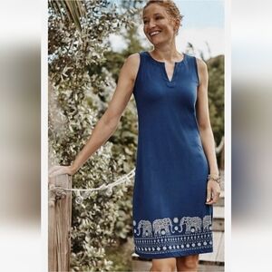 J. Jill Indigo V-Neck Elephant Embroidered Sleeveless Mini Dress MP Resortwear